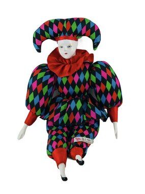 Sugar Loaf Classic Mardi Gras 17" Court Jester Doll Harlequin Multicolor Clown